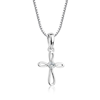 Children's First Communion Sterling Silver Cross Necklace: Clear / 14 inch