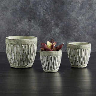 Cement Leaf Round Pot LG