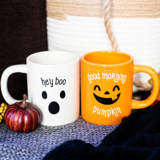 Pumpkin & Ghost Halloween Mugs, Set of 2
