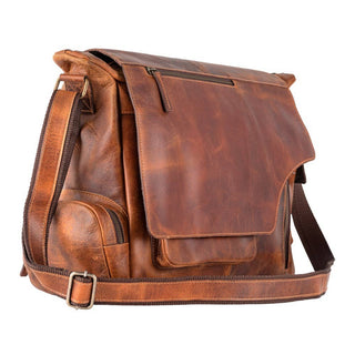 Genuine Leather Men's Messenger Bag - Rustic Tan
