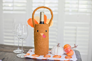 Turkey Sherpa Wine Bottle Gift Bag, Hostess Gift