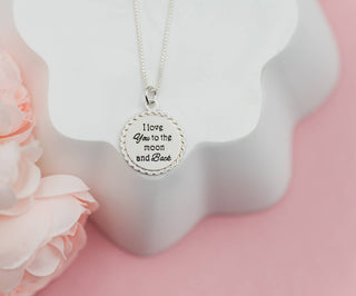 Sterling Silver Kids I Love You to the Moon & Back Necklace: 14 inch