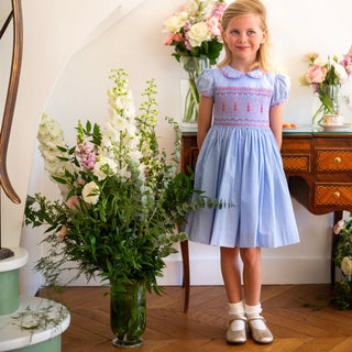 Antoinette Paris Princess Charlotte Heirloom Blue Smocked Dress
