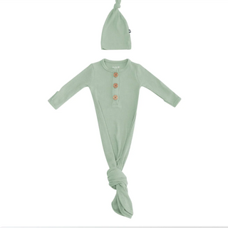 Ribbed Knotted Gown and Hat Set in Thyme