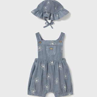 Mayoral Newborn Print Dungaree with Hat