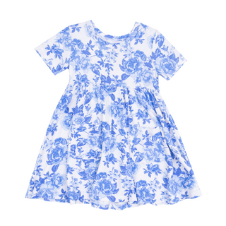 Angel Dear Roses In Blue Sort Sleeve Twirly Dress