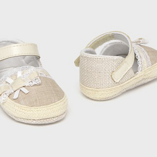 Baby Girl Beige Mary Jane with Lace Detail