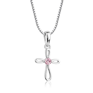 Children's First Communion Sterling Silver Cross Necklace: Clear / 14 inch