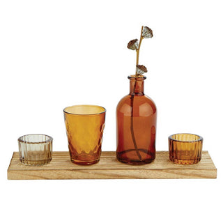 Amber Candle Garden Set: Glass, Metal, Wood