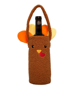 Turkey Sherpa Wine Bottle Gift Bag, Hostess Gift