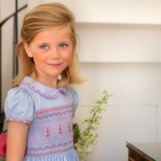 Antoinette Paris Princess Charlotte Heirloom Blue Smocked Dress