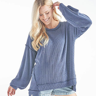 Simply Southern Relaxed High Low Navy Knit Top