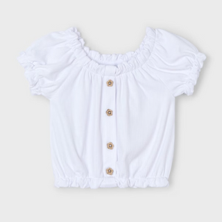 Girls Short Sleeve Shirt with Flower Button Details