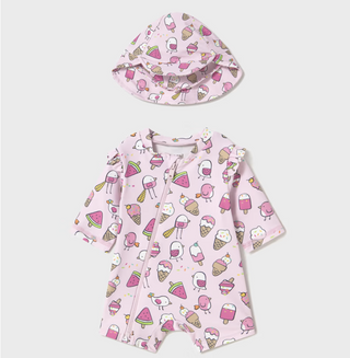 Mayoral Baby Swim Romper with Hat