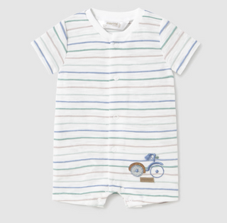 Mayoral Baby Striped Romper with Bike Embroidery