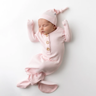 Ribbed Knotted Gown and Hat Set in Sakura