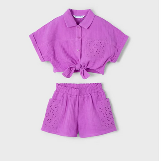 Mayoral Girl's Shorts and Blouse Set In Orchid