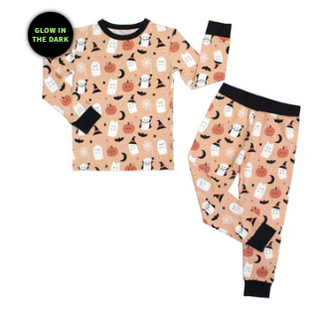 Boo-Tastic Glow-in-the-Dark Halloween Two-Piece Bamboo Long Sleeve Kids Pajama Pants Set