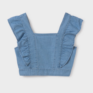 Mayoral Girls Denim Ruffled Top