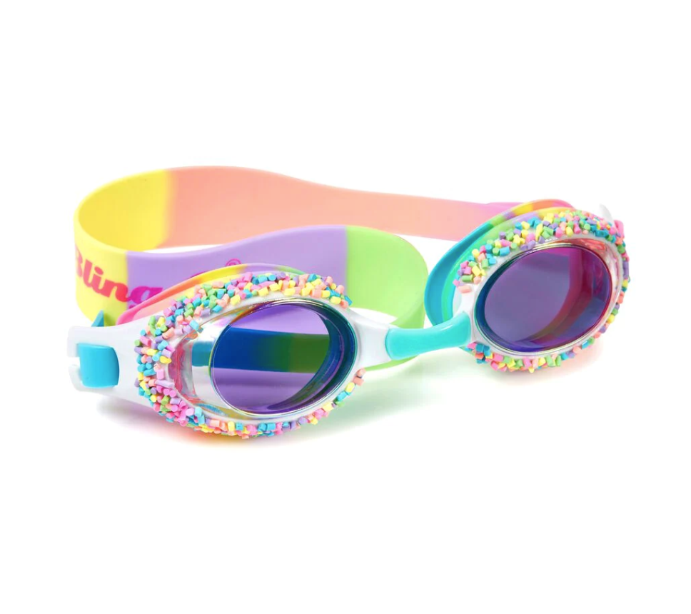 Bling2O Girls' Rainbow Cake Swimming Goggles with UV Protection (Ages 3+ up) - Latex-Free, 100% Silicone Material - Includes Anti-Fog & UV Protection