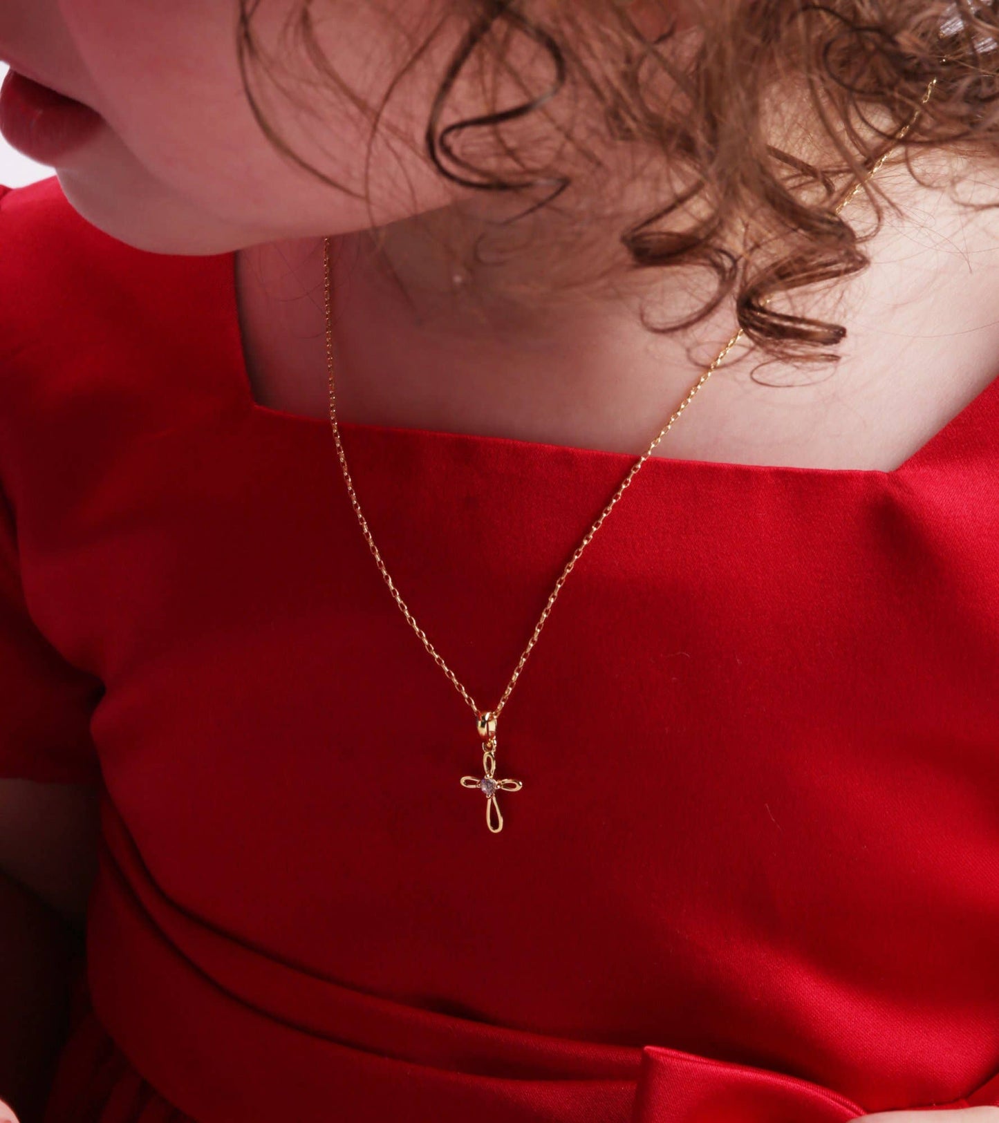 14K Gold-Plated Kids Cross Open Infinity Children's Necklace: 16-18 inch