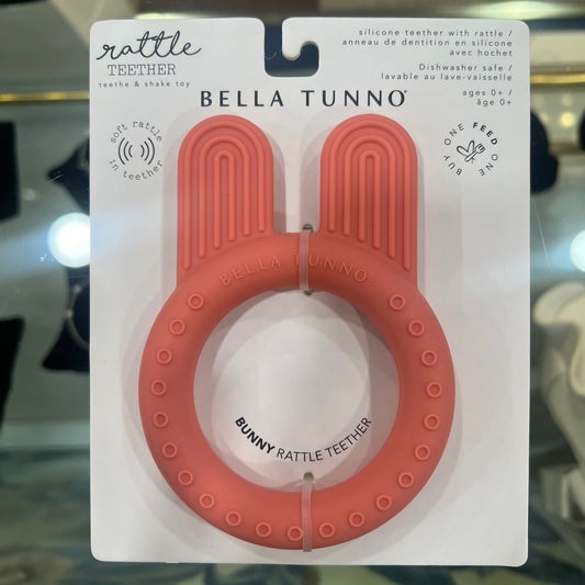 Bella Tunno Rattle Teether Coral Bunny Soft Silicone