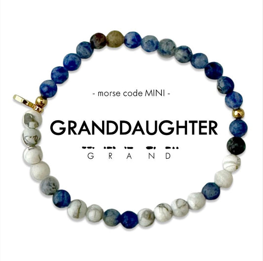 Granddaughter Morse Code Blue and Grey Bracelet