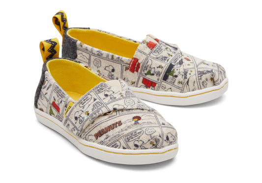 TOMS Kids Tiny Multi Natural Two Tone Felt Snoopy Woodstock Print Alpargatas Shoes