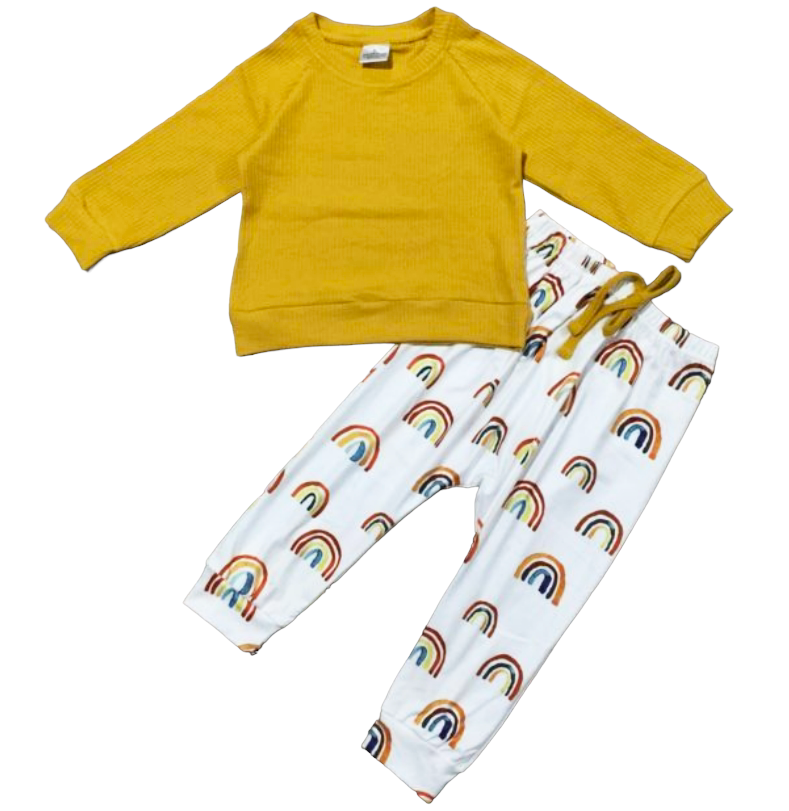 Unisex Rainbow Joggers and Mustard Shirt Baby/Toddler PJs