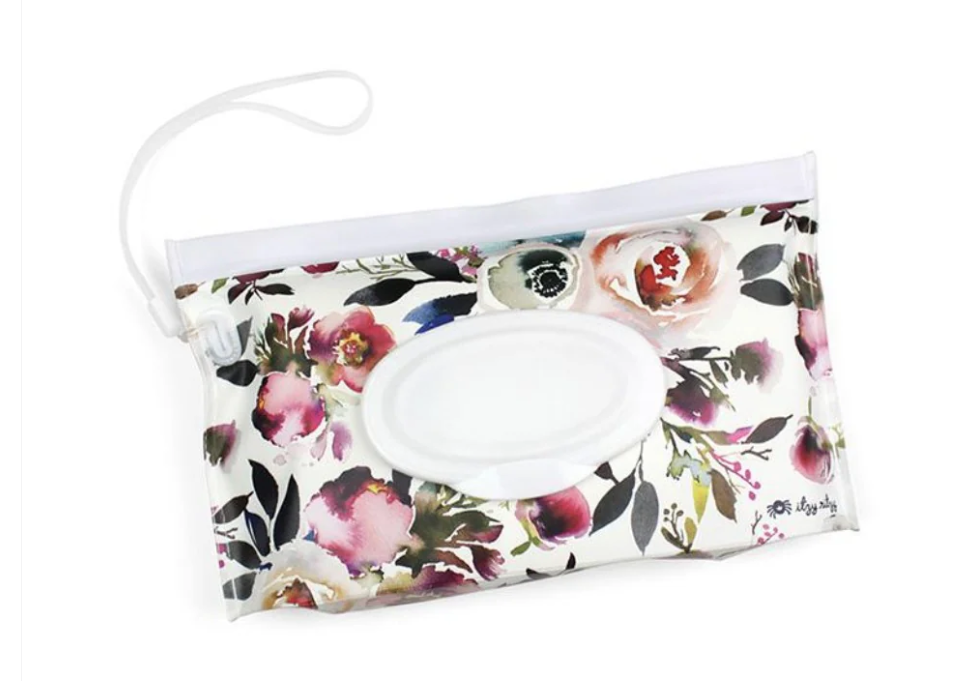 Itzy Ritzy Reusable Wipe Pouch –Floral Includes Silicone Wristlet Strap