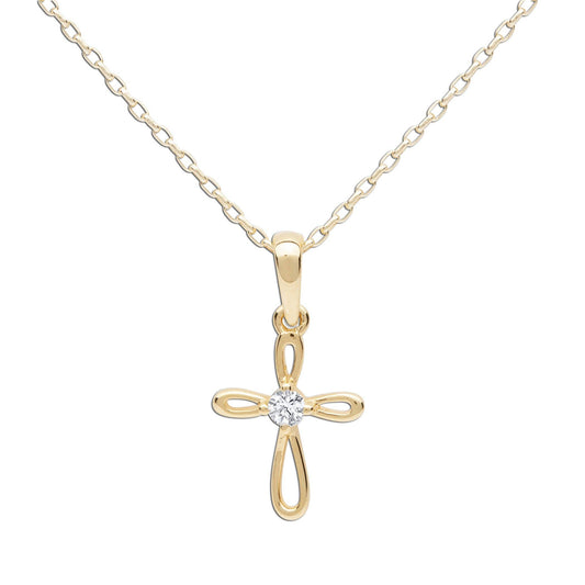 14K Gold-Plated Kids Cross Open Infinity Children's Necklace: 14 inch