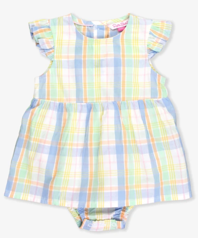 Clubhouse Plaid Flutter Sleeve Romper Dress