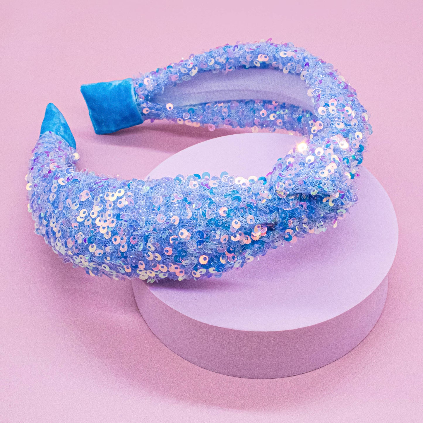 Sparkly Sequin Knot Headband: Blue