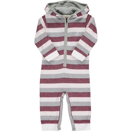 Stefano Knitted Hooded Romper in Wine and Cream