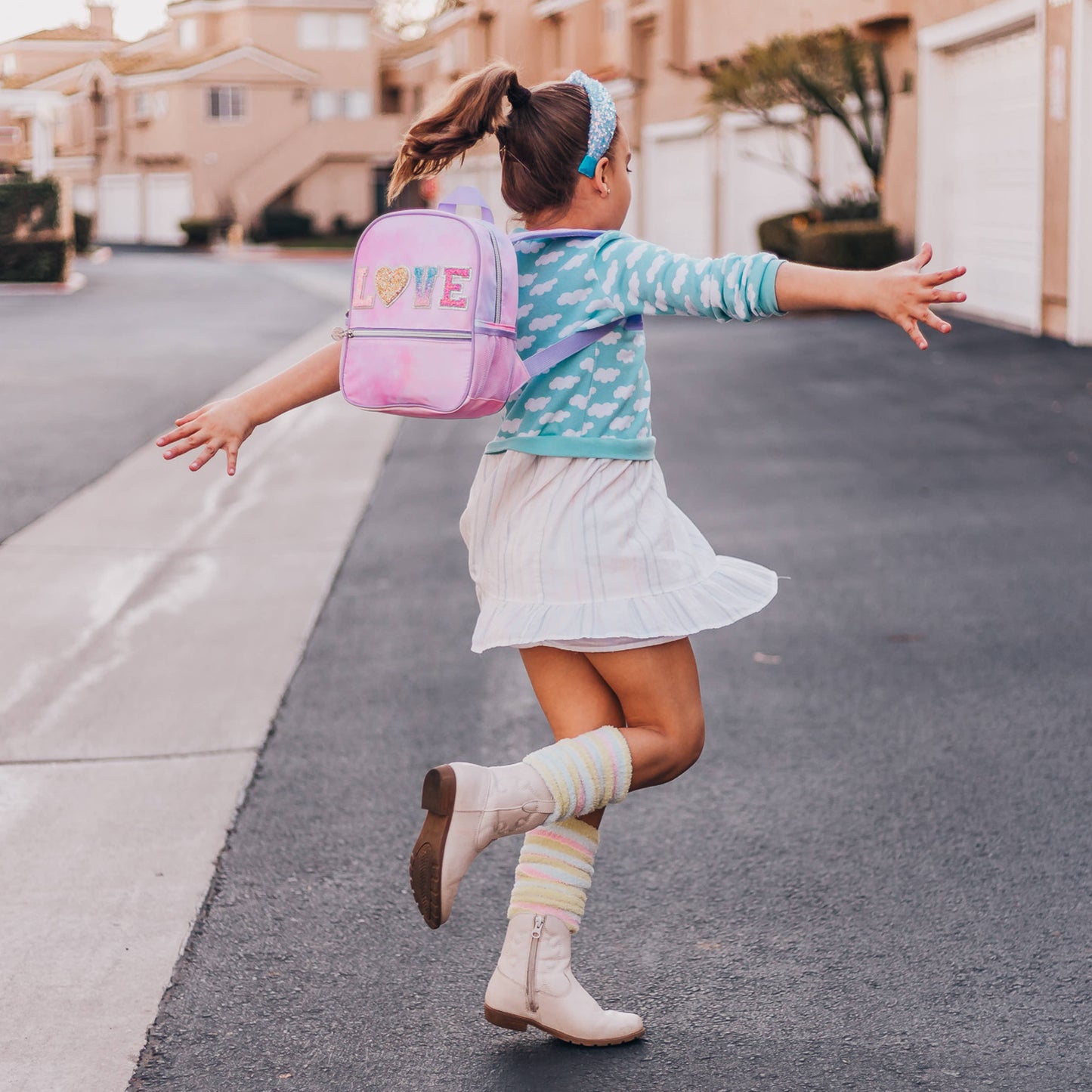 Girls Backpack with Glitter Varsity Letters - Mini Tie Dye: Tie Dye STUFF