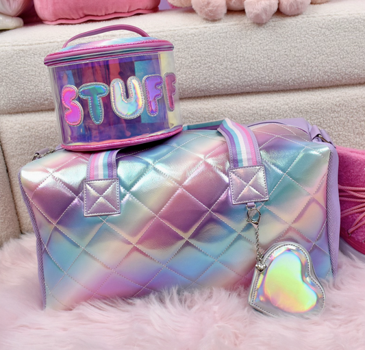 'stuff' Clear Glazed Round Glam Bag