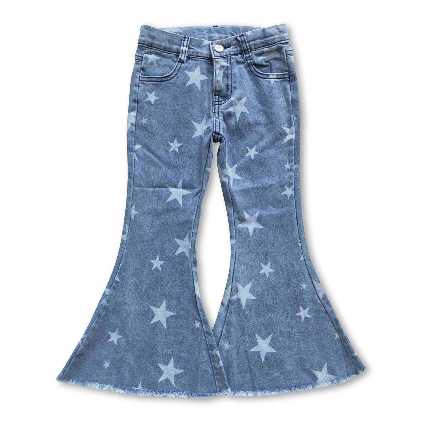 Stars print pockets elastic waist baby girls jeans