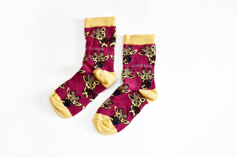 Kids Bamboo Socks | Giraffes Socks | Burgandy Socks