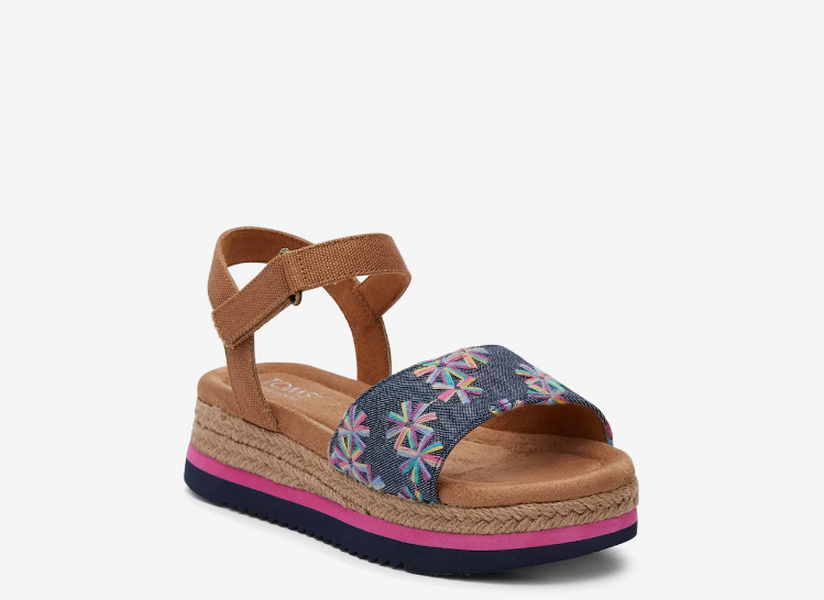 TOMS Diana Wedge Sandal, Navy Embroidered Floral/Canvas