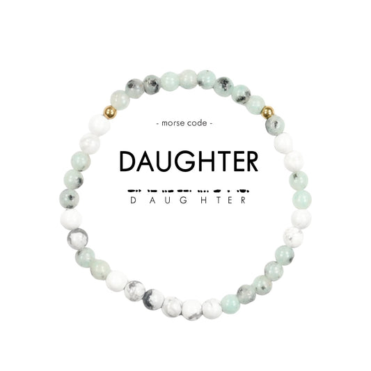 Daughter Morse Code Bracelet Green and White