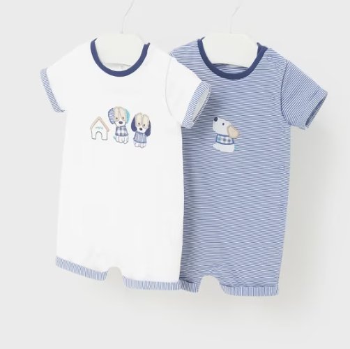 Mayoral Blue Stipe Baby Romper with Dog Print