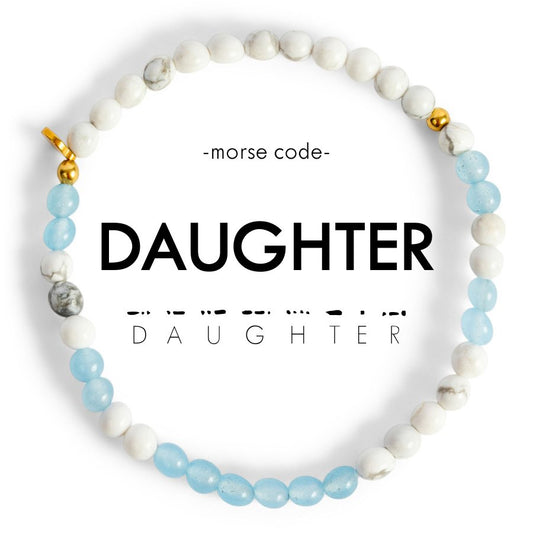 Daughter Morse Code Blue and White Bracelet