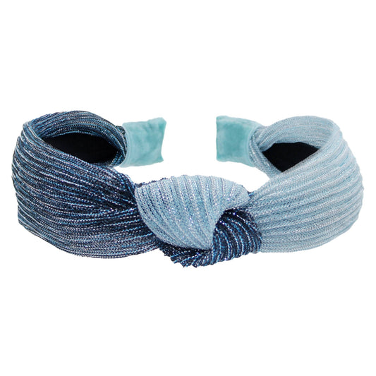 Two-Tone Pleated Knot Headband - Blue